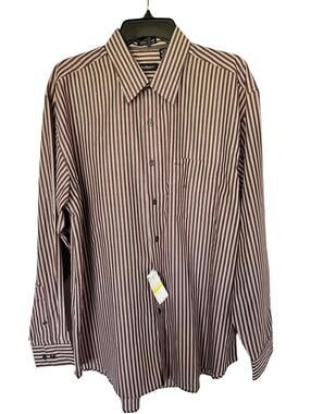 Van Heusen Men's Wrinkle Free Dress Shirt Maroon White Size L 16-16 1/2 NEW